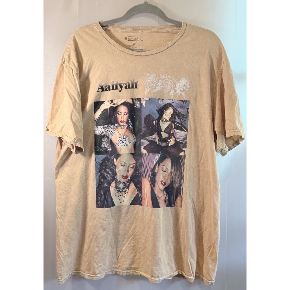 Aaliyah T Shirt Size Large L Tan Raptee Graphic Tee Singer Music